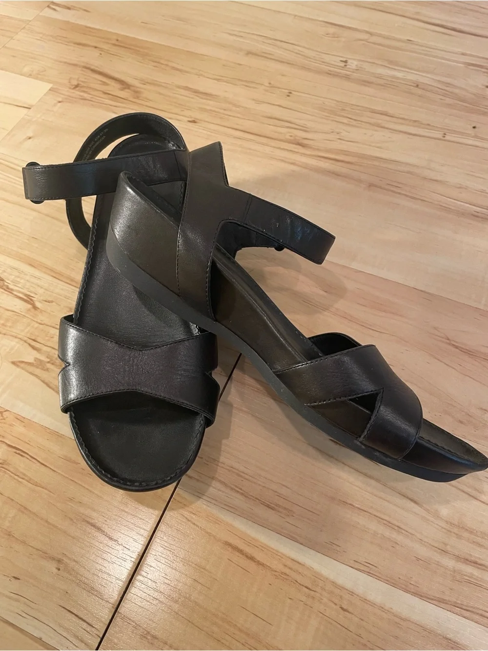 Camper Black Leather Ankle-Strap Sandals